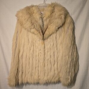 Vintage Saga Fox Fur Coat & Stole Collar Lot Genuine Blue Fox Jacket Creme 27"